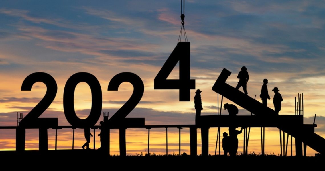 A stylised image showing the number 2024 being constructed