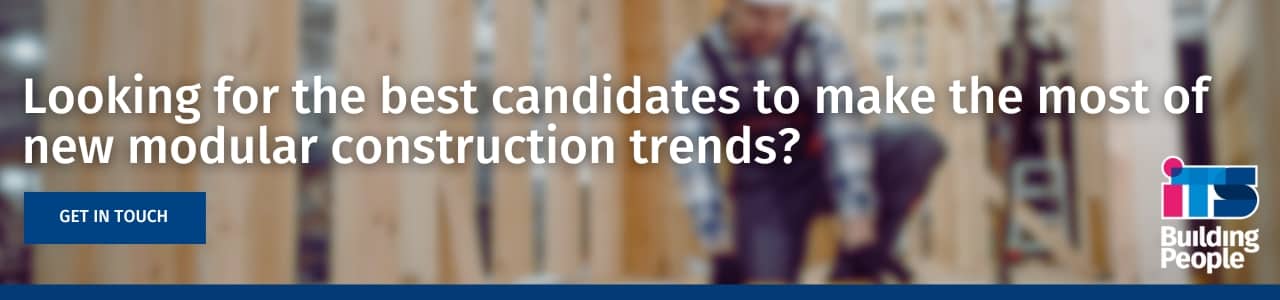Recruitment advert highlighting modular construction jobs with a CTA for building site candidates.