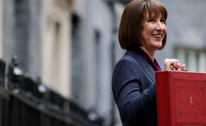 Rachel Reeves, the Chancellor, holding her red box announcing the budget