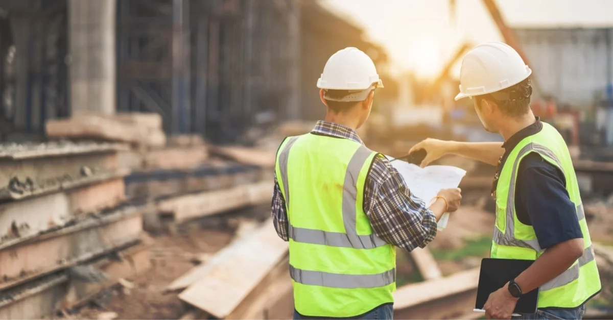 Recruited construction staff working on a building site